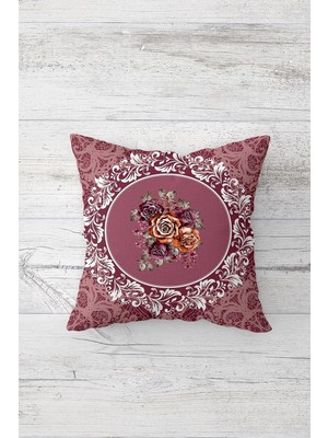 Rafta Pelangi Vintage Çiçek Desen Çift Tarafı Baskılı Gizli Fermuarlı Yastık Kılıfı Kırlent Koltuk Yastık Kılıfı, Gül Kurusu 45 x 45, 24691271545451