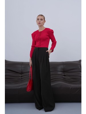 Cey Moda Kadın Pileli Arka Kapak Detaylı Palazzo Kumaş Pantolon