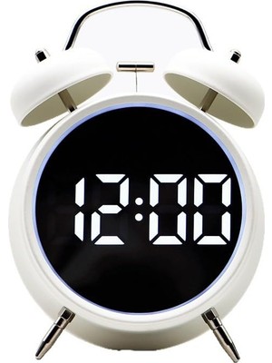 Rafta Valkyrie LED Ekranlı Analog Alarmlı Masa Saati Çalar Saat Pil Dereceli Çift Alarmlı Dijital Saat Beyaz