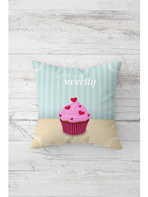 Rafta Pelangi Cupcake Desenli Çift Tarafı Baskılı Gizli Fermuarlı Yastık Kılıfı Kırlent Koltuk Yastık Kılıfı, Turkuaz 45 x 45, 24691163345451