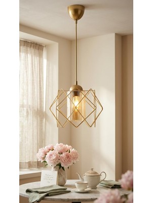 Rafta Decodelight Gold Kaplama Zigzag Model Eskitme Tesisatlı Bal Renk Camlı Mutfak Hol Cafe Tekli Sarkıt Avize Aydınlatma