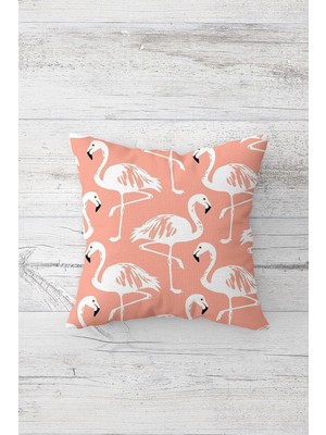 Rafta Pelangi Flamingo Desenli Çift Tarafı Baskılı Gizli Fermuarlı Yastık Kılıfı Kırlent Koltuk Yastık Kılıfı, Somon-Beyaz 45 x 45, 24691238545451