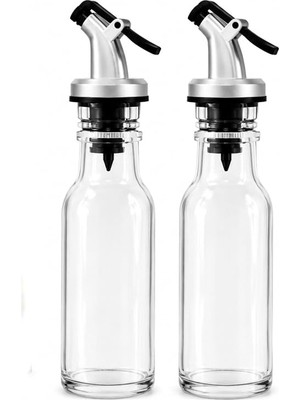 Rafta Deconox 2’li Cam Yağlık Sirkelik Seti, 300 ml x 2, Akış Kontrollü Kapaklı Zeytinyağı ve Sirke Şişesi, Salata Sosu ve Sıvı Baharat Sunum Seti, Şeffaf