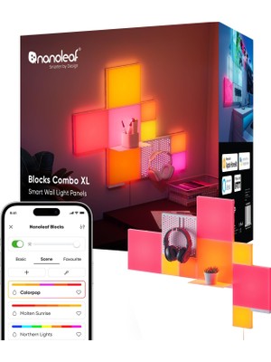 Rafta Nanoleaf Blocks Başlangıç ​​seti | 10'lu Paket Kombinasyon, Rgbw Renk Değiştiren Duvar Aydınlatmaları, Işık Panelleri ve Raf, Piksel Sanatı Tarzı, Alexa, Apple ve Google Home ile Uyumlu