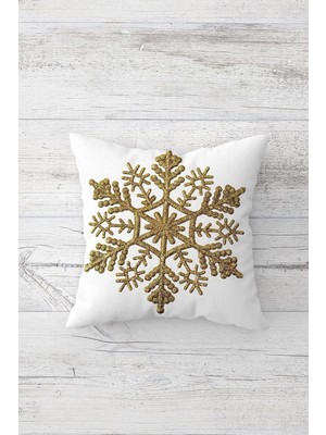Rafta Pelangi Gold Kar Tanesi Çift Tarafı Baskılı Gizli Fermuarlı Yastık Kılıfı Kırlent Koltuk Yastık Kılıfı, Beyaz 45 x 45, 24691156245451