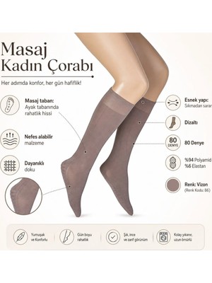 Lissa Butik Premium Kalite Kadın 8'li Anne Masaj Tabanlı Dizaltı Çorap 80 Denye Esnek Rahat Günlük Kullan�