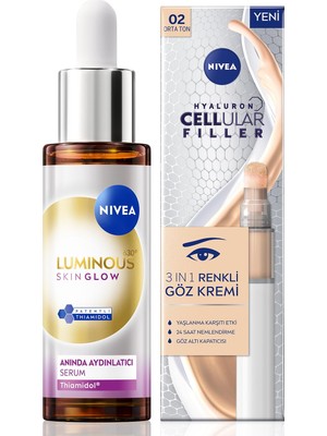 Rafta LUMINOUS630 Skin Glow Serum 30ML ve Cellular Filler Cushion Renkli Göz Bakım Kremi 15ML, Orta Ton