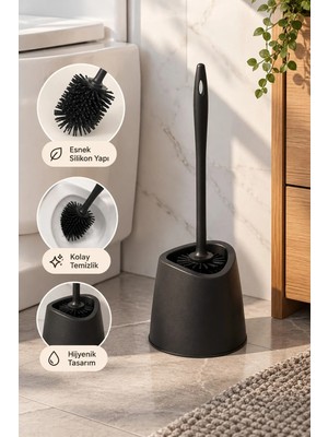Porsima SB-776 Silikon Wc Tuvalet Banyo Fırçası Klozet Fırçası Siyah