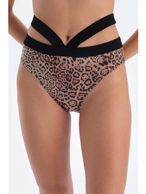 Rafta Dagi Leopar Baskılı Slip Bikini Altı, 36, 24SW81006ST, Kahverengi, Kadın
