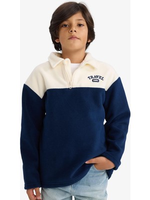 Rafta Defacto Oversize Geniş Kalıp Polo Yaka Yarım Fermuarlı Baskılı Polar Sweatshirt Erkek Çocuk G3301A825WN