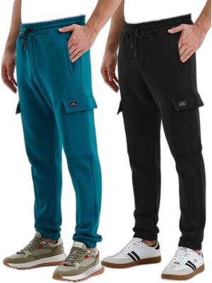Rafta Slazenger Valora 2 Li Set Erkek Cepli Dar Paça Siyah - Petrol Eşofman Altı