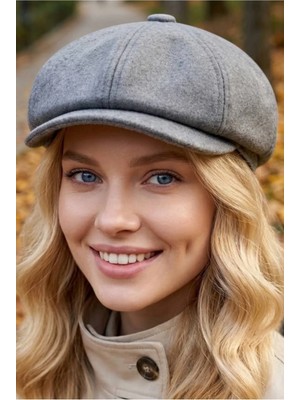 Tezzgelsin Kadın Düğmeli London Stil Kaşe Newsboy Kasket Şapka