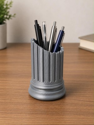 Rafta Roma Sütunu Kalemlik, Dekoratif Masaüstü Düzenleyici, Gümüş, 10 cm x 7 cm | Pla 3D Baskı