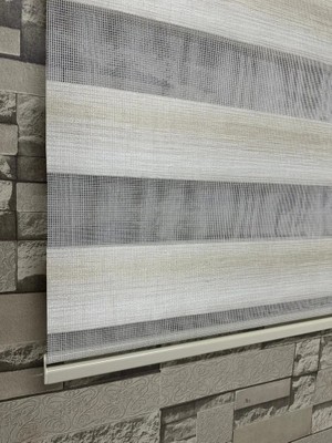 Perdeciniz Krem Geçişli  Desenli Zebra Perde Alüminyum Kasa (Etek Düz) Enxboy