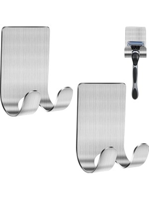 Rafta Kyro Tech 2'li Paslanmaz Çelik Metal Banyo Jilet ve Traş Bıçağı Tutucu, Kendinden Yapışkanlı, Çift Askılı, Delme Gerektirmez, Su Geçirmez, Nemli Ortama Dayanıklı, Fayans, Mermer, Cam, Ahşap Uyumlu