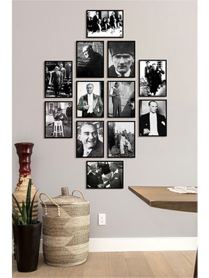 Özcanlar MDF Tablo Seti 12 Parça Atatürk Temalı 15x21 cm Çerçevesiz Renkli Dekoratif ÖZC-MDF12H