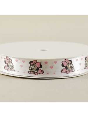Rafta Parti Vitrini Bebek Minnie Mouse Temalı Beyaz Saten Kurdela 1.5 Cm. x 10 Metre