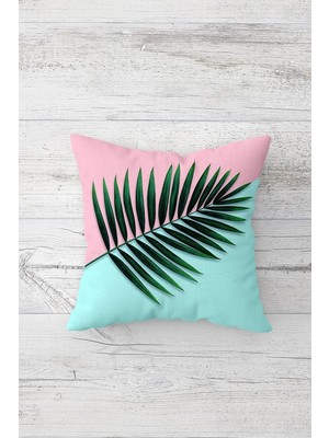 Rafta Pelangi Soft Tropikal Yapralı Çift Tarafı Baskılı Gizli Fermuarlı Yastık Kılıfı Kırlent Koltuk Yastık Kılıfı, Pembe-Mavi-Yeşil 45 x 45