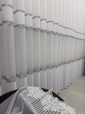 Rafta Nivemeshome Nivemeshome Geçişli Şeritli Kırışmaz Tül Perde 1/3 Sık Pile,gri 100 x 260