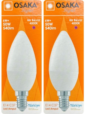 Rafta Osaka 6W (50W) Günışığı 4000K E14 LED Mum Ampul, 2 Adet