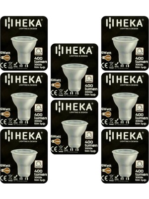 Rafta Heka 6W (50W) 3000K Sarı Işık GU10 Duylu Dim Edilebilir LED Spot Ampul, 8 Adet