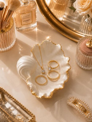 Rafta Soft Luxe Deniz Kabuğu Taş Tozu Takı Tabağı – Takılık & Masaüstü Dekoru