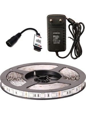Rafta Amberled 5 Metre Rgb Şerit LED Seti - Bluetooth Uygulama Kontrollü - Müziğe Duyarlı 5050 3 Çipli Tak Çalıştır - Adaptör Dahil - Iç Mekan Silikonsuz Aydınlatma
