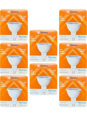Rafta Osaka 5W (40W) Sarı Işık (3000K) MR16 G4 LED Çanak Ampul, 8 Adet