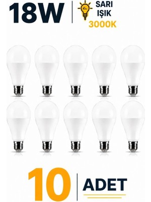 Rafta Şahnet 18W E27 LED Ampul 3000K Sarı Işık 10 Adet Yüksek Aydınlatma LED Lamba