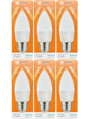 Rafta Osaka 7W (50W) 6500K Beyaz Işık E27 Duylu Mum LED Ampul, 6 Adet