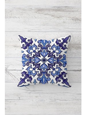Rafta Pelangi Mavi Ottoman Motifli Çift Tarafı Baskılı Gizli Fermuarlı Yastık Kılıfı Kırlent Koltuk Yastık Kılıfı, Beyaz-Mor-Mavi 45 x 45, 24691289745451