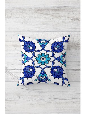 Rafta Pelangi Ottoman Desenli Çift Tarafı Baskılı Gizli Fermuarlı Yastık Kılıfı Kırlent Koltuk Yastık Kılıfı, Lacivert-Mavi 45 x 45