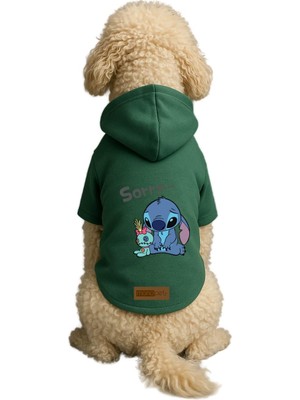 Rafta Monopetz Baskılı Içi Polarlı Köpek ve Kedi Kıyafeti & Elbisesi - Yeşil Renk Kapüşonlu Hoodie BFB4E L