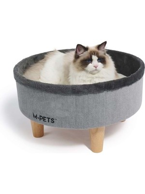Rafta M-Pets Round Elevated Ahşap Ayaklı Kedi Yatağı Grey