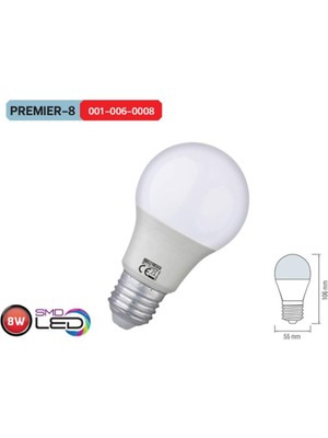 Rafta Horoz Elektric Premier-8 (6 Adet Paket Halinde) LED Ampül 8 Watt Beyaz Işık