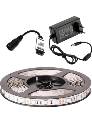 Rafta Amberled 10 Metre Rgb Şerit LED Seti - Bluetooth Uygulama Kontrollü - Müziğe Duyarlı 5050 3 Çipli Tak Çalıştır - Adaptör Dahil - Iç Mekan Silikonsuz Aydınlatma