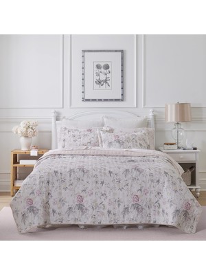 Rafta Laura Ashley Home - Breezy Floral Collection -%100 Pamuk, Ters Çevrilebilir, Hafif ve Nefes Alabilen Yatak, Ilave Yumuşaklık Için Önceden Yıkanmış, Ikiz, Pembe/gri