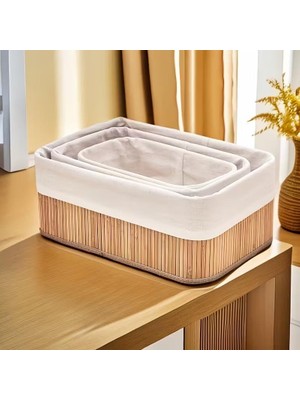Rafta Üçlü Bambu Sepet Organizer Ev Düzenleyici Çok Amaçlı Mutfak Banyo Sepeti