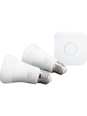 Rafta Philips Hue Beyaz Akıllı Başlangıç Seti 2'li E27, 2700KELVIN Sarı Işık (Bluetooth Özelliği De Mevcuttur)