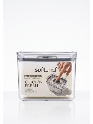 Rafta Softchef Click'n Fresh Hava Geçirmez Dikdörtgen Plastik Erzak Kabı 1500 ml - Vakumlu Tek Tuş Kapaklı Şeffaf Plastik Bakliyat, Un ve Şeker Saklama Kabı, Bpa Içermez (10,5X16X12,5CM)