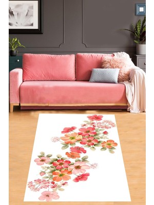 Rafta Pelangi Piti Çiçek Demeti Desenli Yıkanabilir Kaymaz Taban Leke Tutmaz Salon Halısı Yoluk, Kırmızı-Yeşil-Beyaz 160 x 250