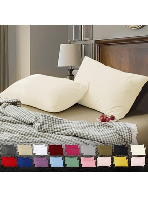 Rafta Teksnil Home Düz Pamuklu 2’li Krem Yastık Kılıfı 50 x 70 cm Kapaklı