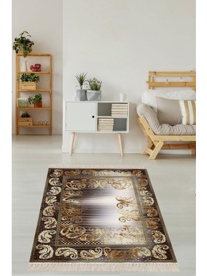 Rafta Pelangi Şal Desenli Gold Dijital Baskı Yıkanabilir Kaymaz Taban Modern Salon Halısı ve Yolluk, Gold-Kahverengi 80 x 150