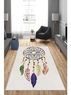 Rafta Pelangi Gri Dreamcatcher Yıkanabilir Kaymaz Taban Leke Tutmaz Modern Salon Halısı ve Yolluk, Bej-Renkli 80 x 500, 13582118050005