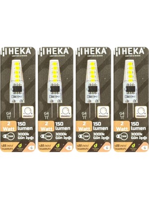 Rafta Heka 2W (14W) 3000K Sarı Işık G4 Duylu Dim Edilebilir LED Kapsül Ampul, 4 Adet