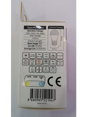 Rafta Horoz Premier-10 (6 Adet Paket Halinde) 10WATT LED Ampül 1000LM Beyaz Işık