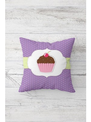 Rafta Pelangi Cupcake Desenli Çift Tarafı Baskılı Gizli Fermuarlı Yastık Kılıfı Kırlent Koltuk Yastık Kılıfı, Eflatun 45 x 45, 24691163145451