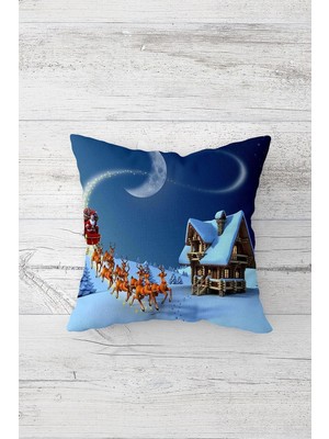 Rafta Pelangi Yılbaşı Tema Kar Desenli Çift Tarafı Baskı Gizli Fermuar Yastık Kılıfı Kırlent Koltuk Yastık Kılıfı, Mavi 45 x 45, 24691172845451