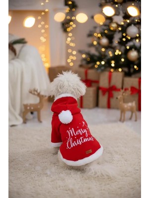 Rafta Mpz Pets Kedi ve Köpek Kıyafeti Merry Christmas Noel Uzun Ponponlu Kostüm, M, Red-Merrychristmas-Noel-Hoodie, Kırmızı