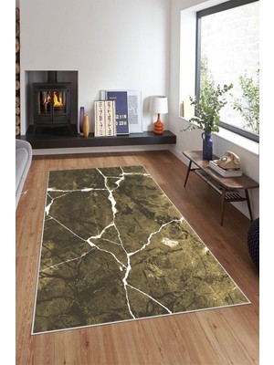 Rafta Pelangi Kahverengi Zemin Mermer Desenli Yıkanabilir Kaymaz Taban Leke Tutmaz Modern Salon Halısı ve Yolluk, Kahve-Beyaz 80 x 250, 7457114280250728